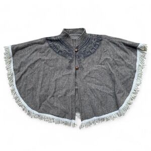 Vintage Aztec Wool Poncho Brown Fringe One Size‎ Boho Western Neutral Colors